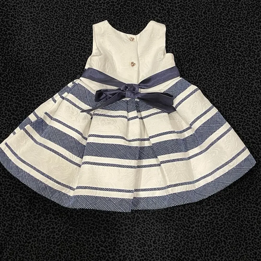 Girls Toddler Baby Dress Size 12M Wedding Party‎ Holiday White Blue